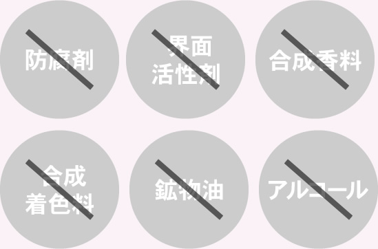 安心のこだわり 6つの無添加処方